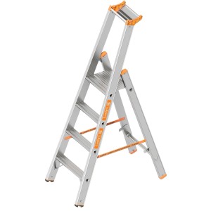 Layher Stufenstehleiter Topic 1064 mit 4 Stufen, aus Aluminium, für Heimwerker und Profis.