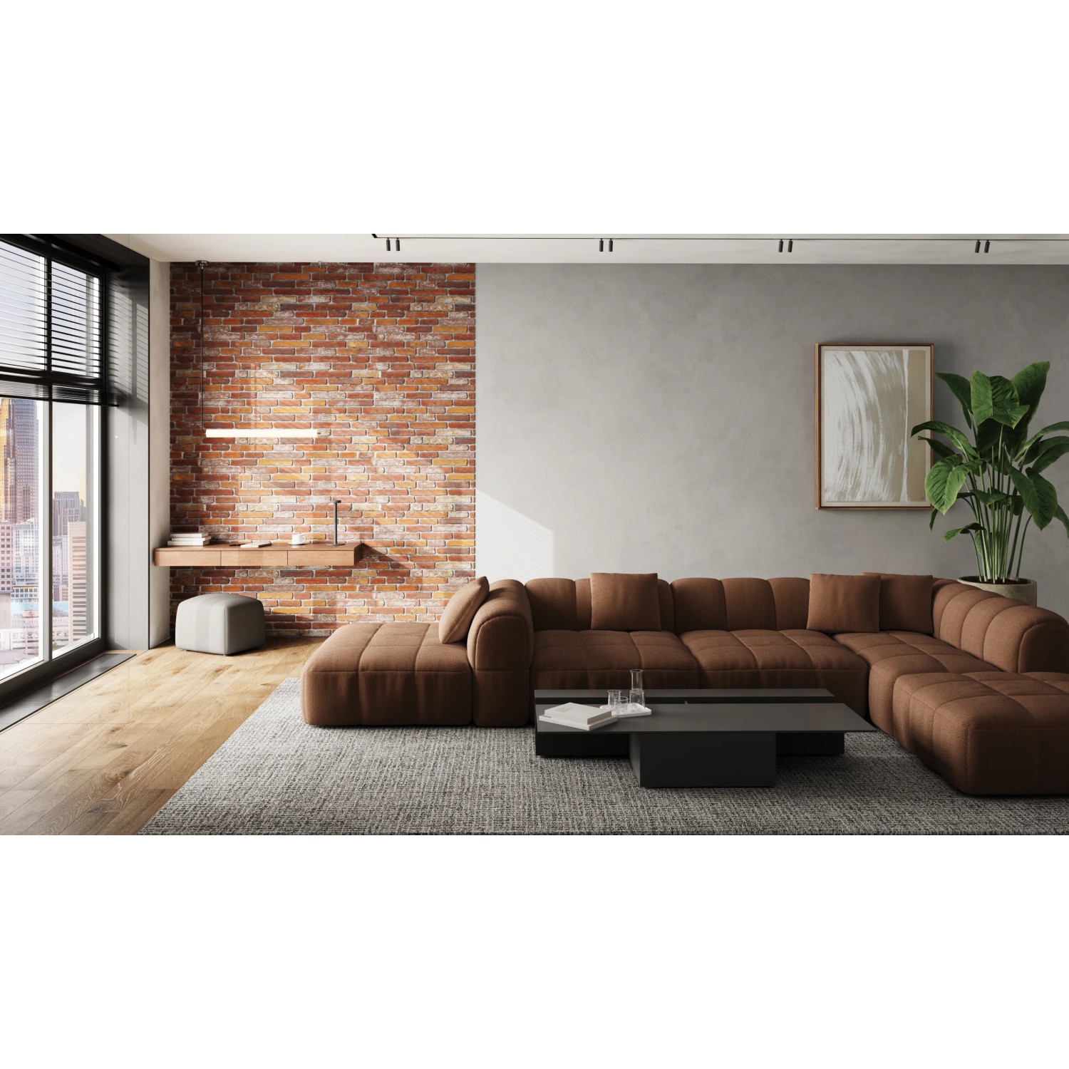 Wohnraum mit braunen Rebel of Styles Verblendern Rustic Loft HD an der Wand.