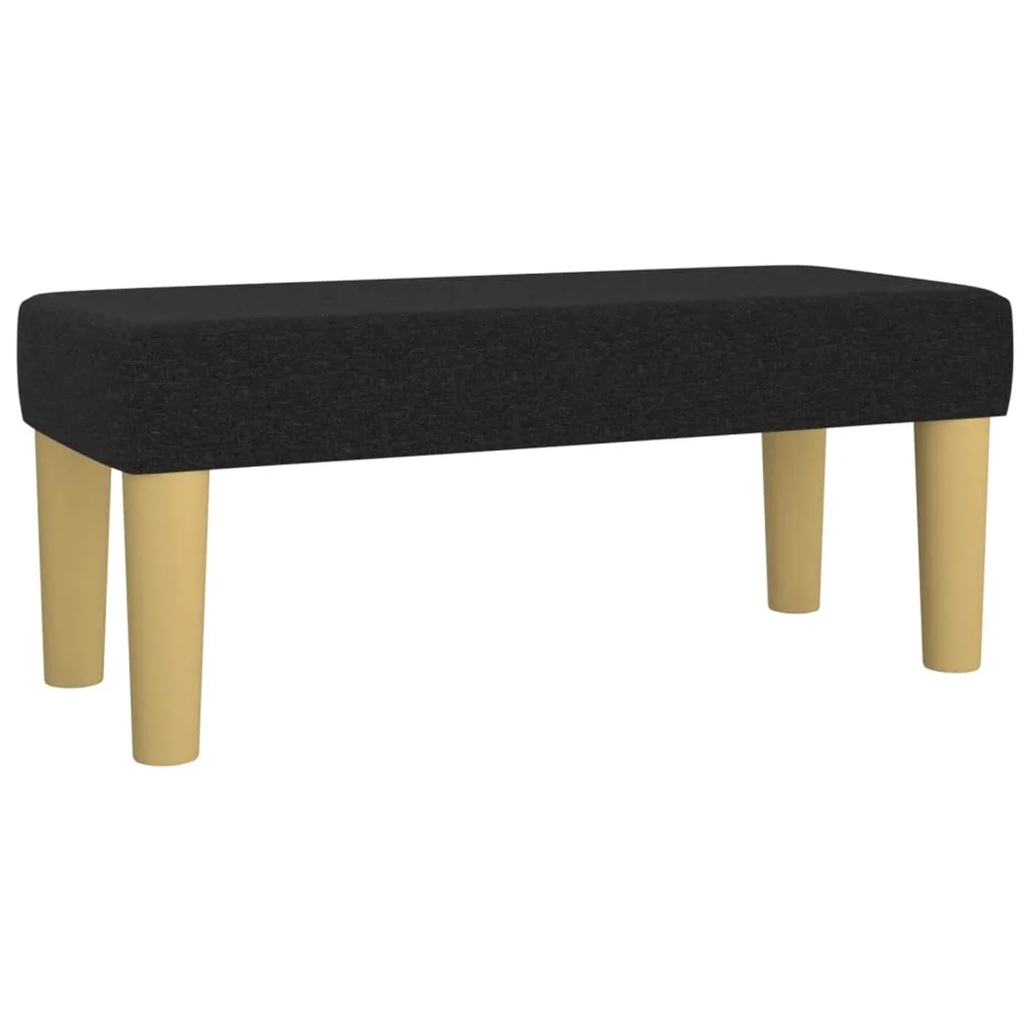 Schwarze vidaXL Bank aus Stoff mit hellen Holzfüßen, passend zum Boxspringbett.