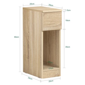2er Set: SoBuy Nachttisch FBT111-Nx2 in Natur, schmaler Beistelltisch mit Schublade und offenem Fach.