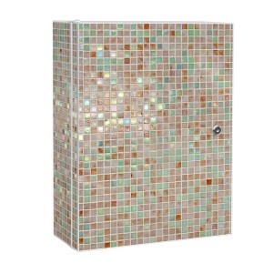 Abschließbarer Banjado XXL Medizinschrank mit Motiv grüne Fliesen, 35x46x15cm, weiß.