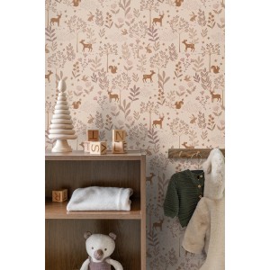 ESTAhome Tapete Wald mit Waldtieren Violettrosa 53 cm x 10.05 m