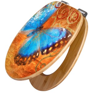 Banjado WC-Sitz aus Bambus mit Schmetterling Motiv und Absenkautomatik.