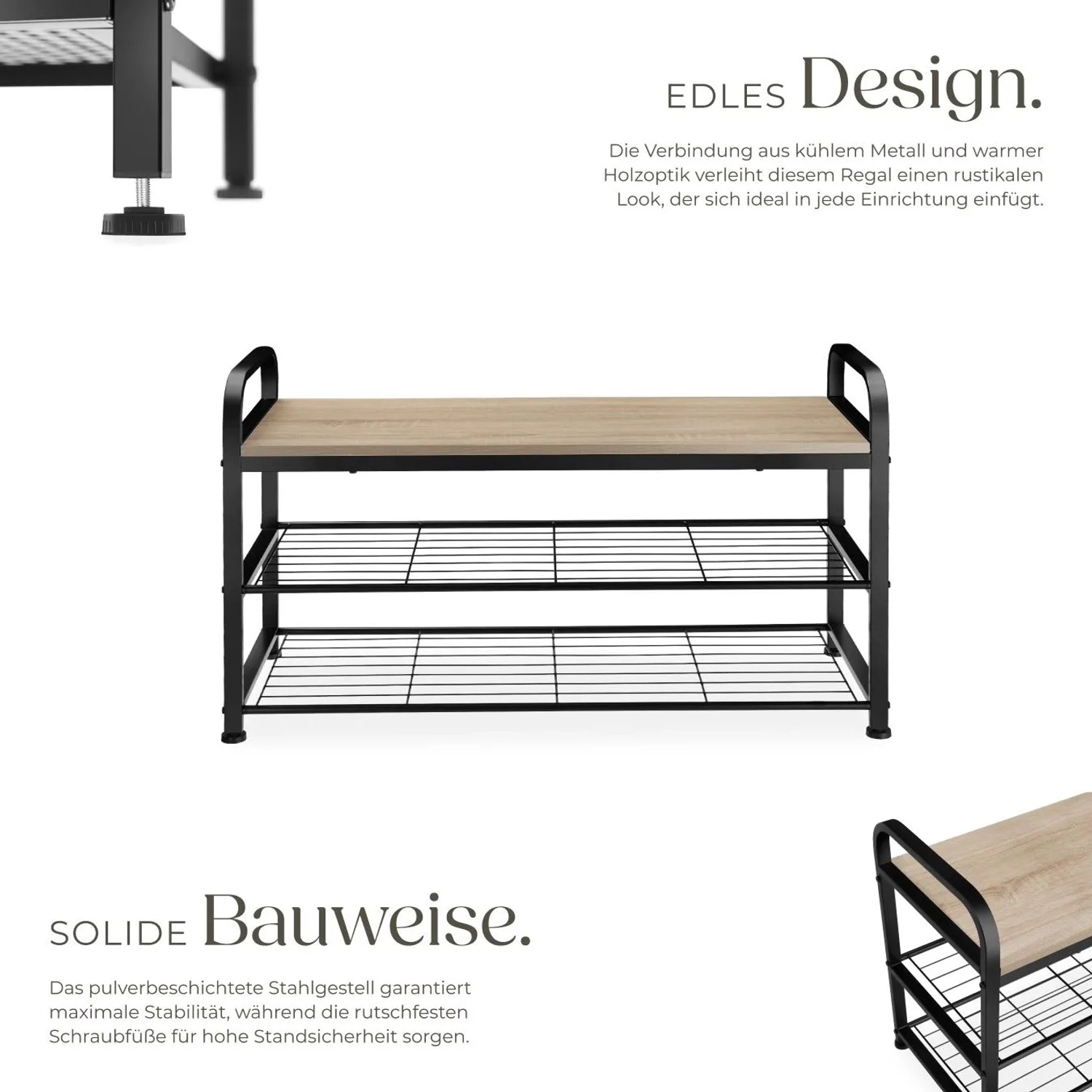 Tectake Schuhregal Southampton Industrial Style Holz und Stahl  91 x 36 x 55 cm Industrial Holz Hell  Eiche Sonoma_3