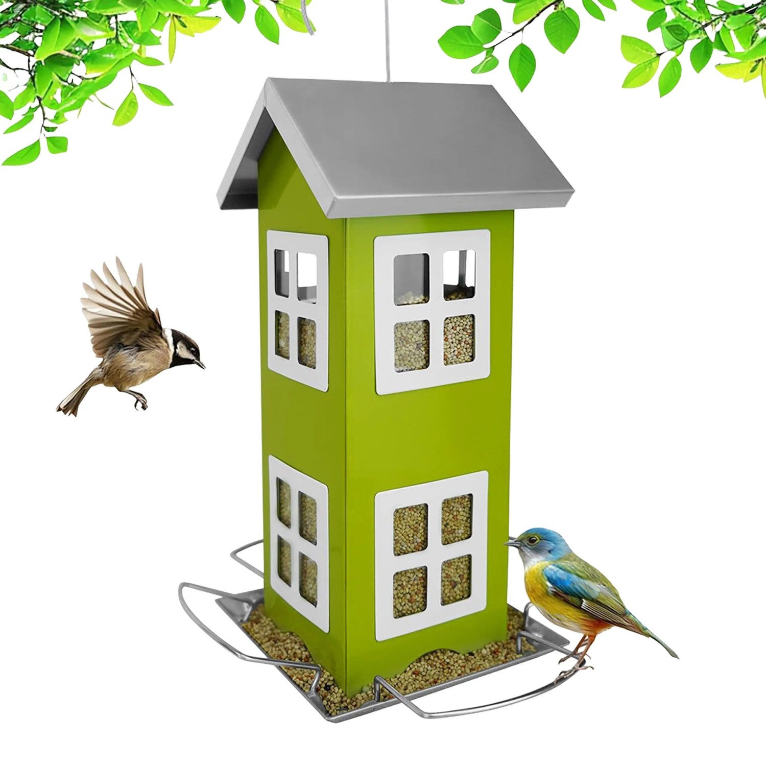 Relaxdays Vogelhaus Eisen Grün zum Aufhängen 26 cm x 12 cm x 12 cm 0,5 kg