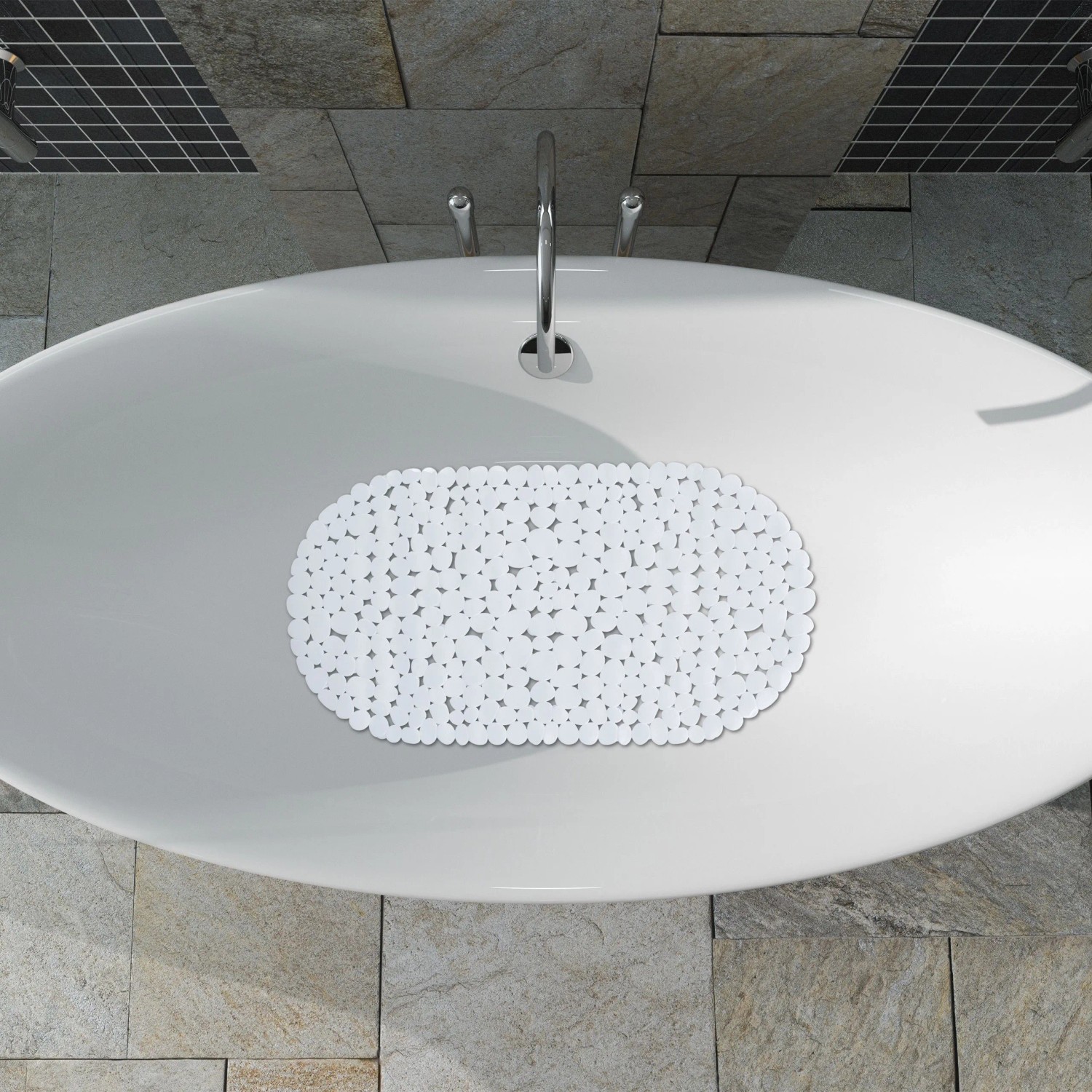 Relaxdays Badewannenmatte PVC Weiß Steinoptik Rutschfest 68 cm x 36 cm x 0,5 cm 0,49 kg_2