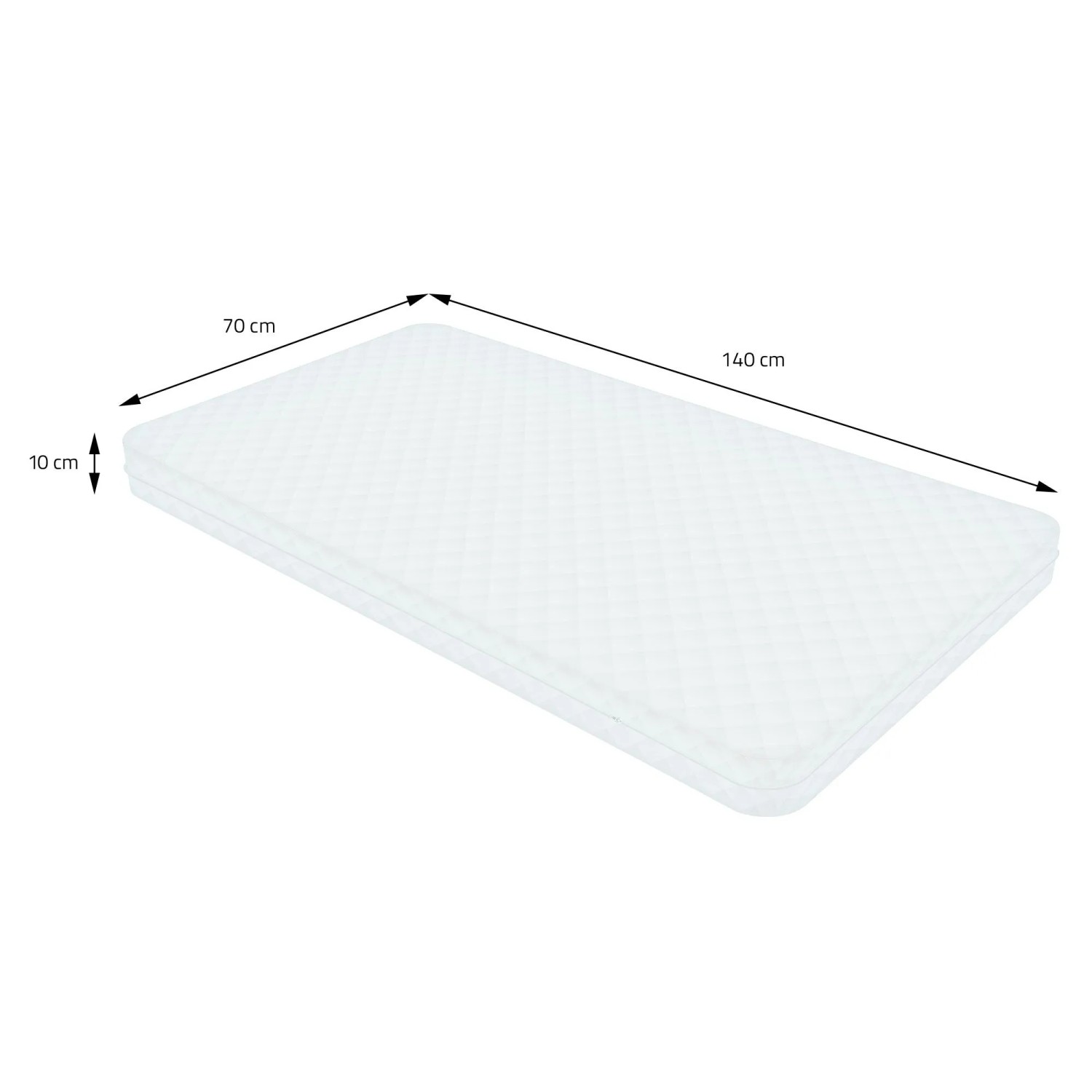 Weiße Kinder-Kaltschaummatratze 70x140x10 cm mit gestepptem Bezug für Kinderbetten.
