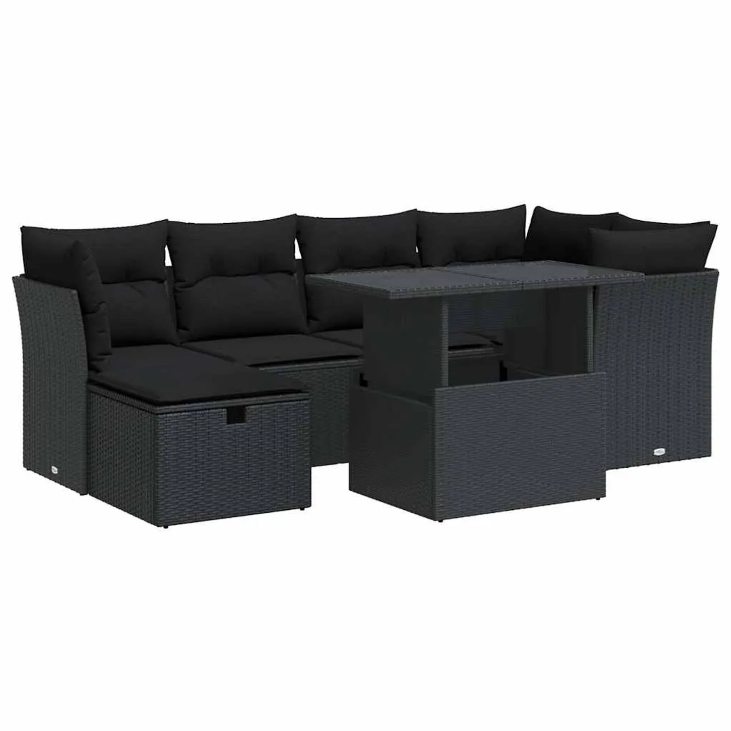 vidaXL 7-Tlg Garten-Sofagarnitur mit Kissen Schwarz Poly Rattan 3327775 günstig online kaufen