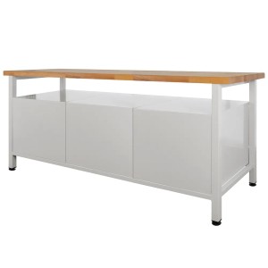 PROREGAL Werkbank Giant Rhino mit Schubladen, Ablagefach, lichtgrau/anthrazitgrau, Buche Arbeitsplatte.