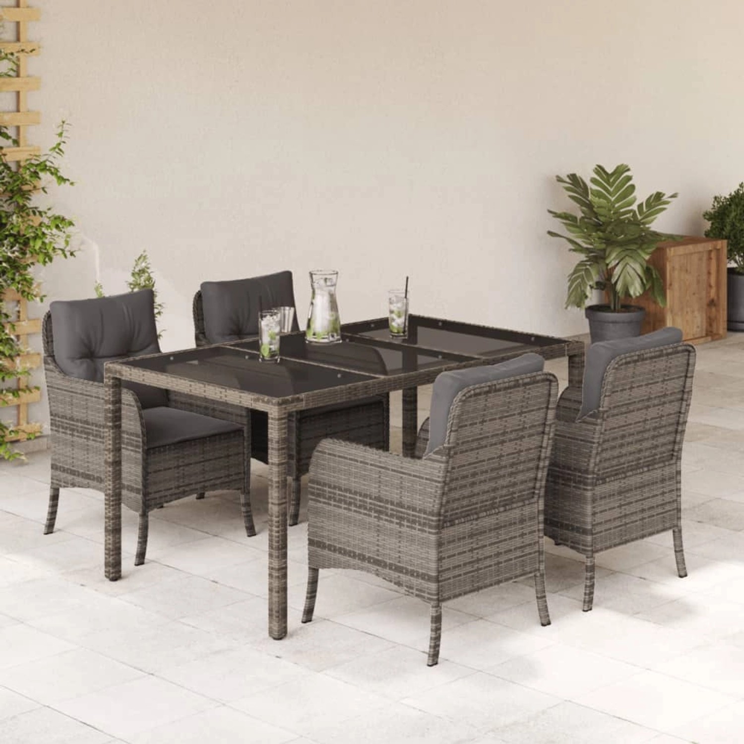vidaXL 5-Tlg Garten-Essgruppe mit Kissen Grau Poly Rattan 3211856 günstig online kaufen
