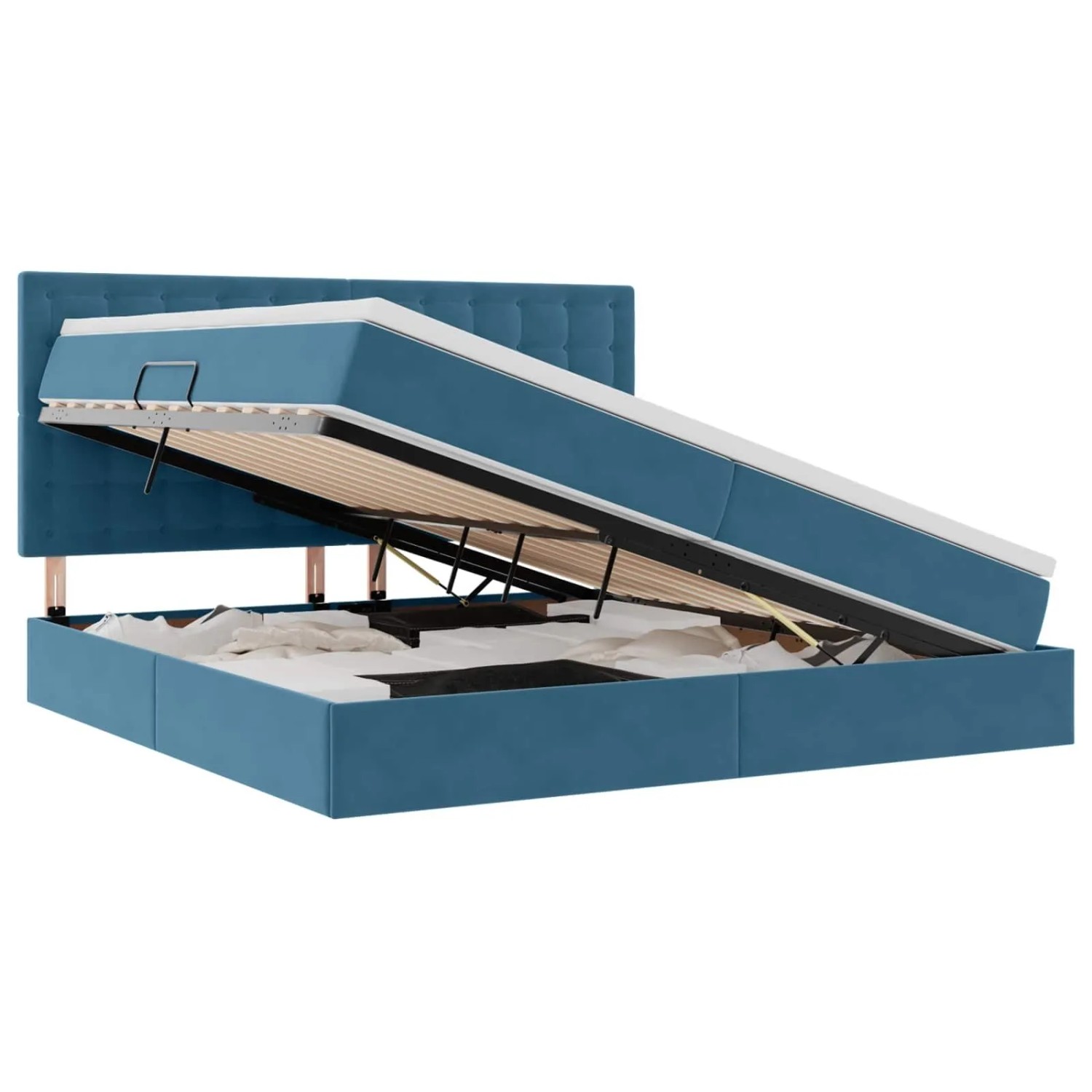 vidaXL Bett mit Stauraum und LED Dunkelblau 200 x 200 cm Samt 3372811