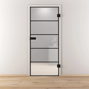 Novadoors Glastür Nova 682 Black, 83,4x197,2 cm, DIN Rechts. Designtür mit schwarzem Rahmen und mattiertem Glas.