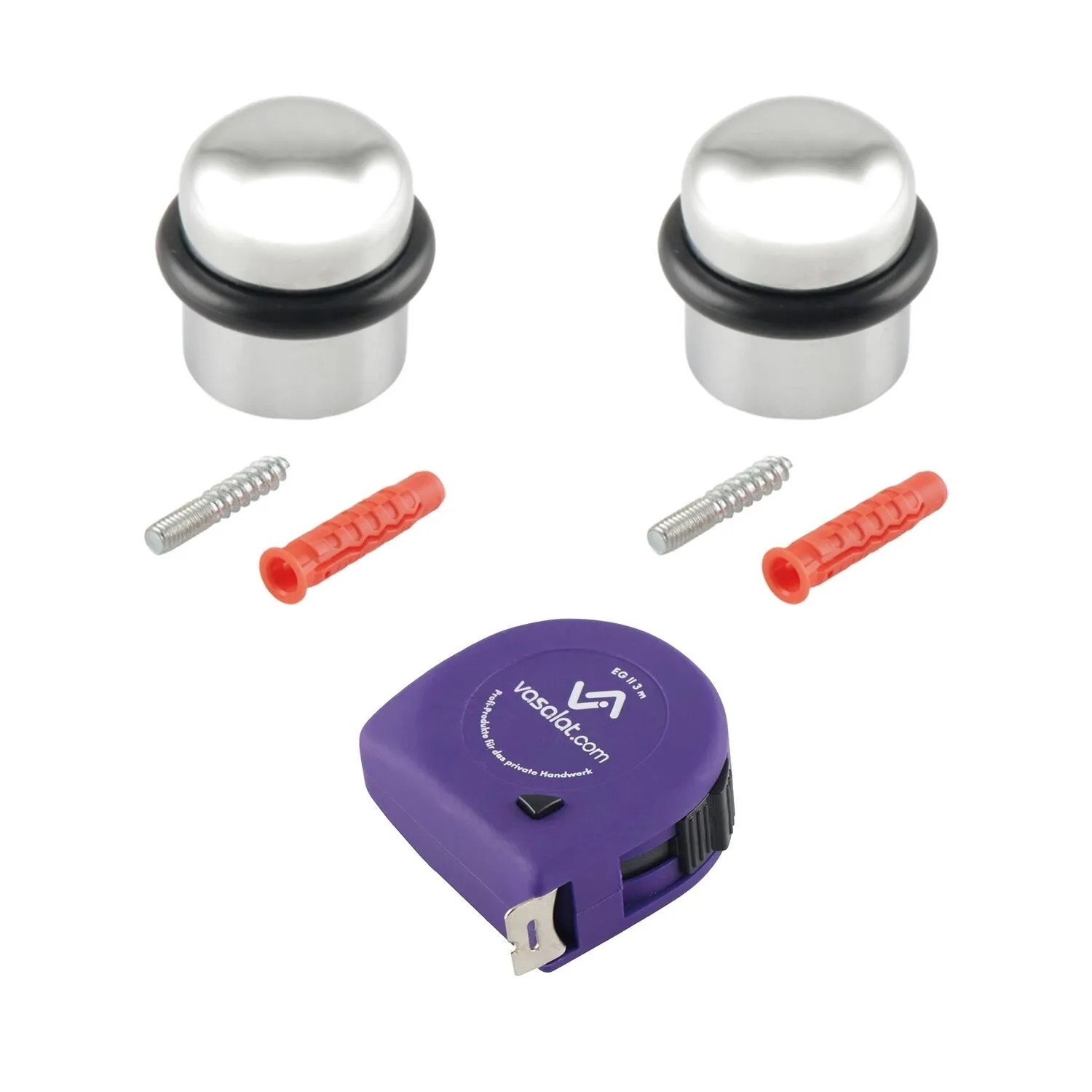 vasalat Set Türstopper Boden zum Schrauben Ø 25 mm H 30 mm Messing Verchromt