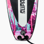 Nahaufnahme des Suprfit Stand-Up Paddling Boards Miami Mint. Tropisches Design mit pinken Palmen, schwarzem Anti-Rutsch-Pad und Leash-Befestigung.