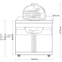 Skizze des MyOutdoorKitchen Kamado Moduls Black Collection mit Maßangaben.