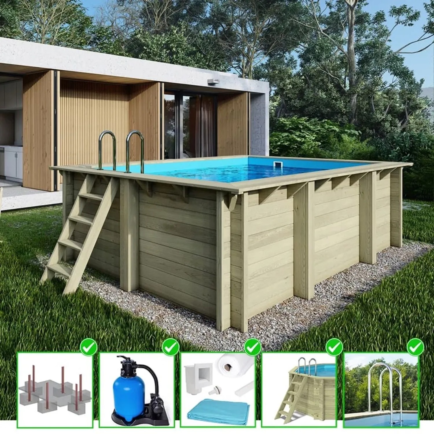 ALTANKA Holzpool Aqua 4,65x2,85 Höhe 1,24 m mit Einzubetonierendem Profil BAS7306OSPI_2
