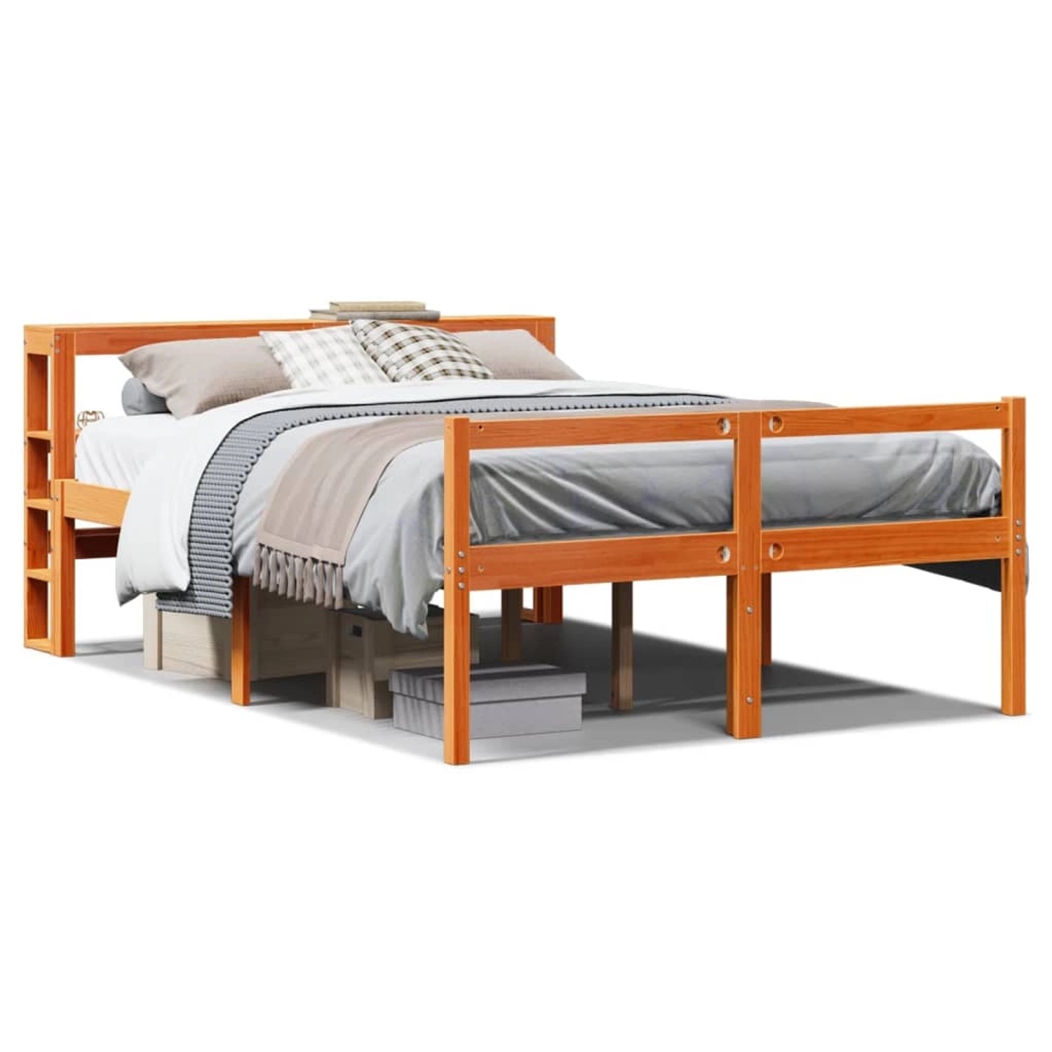 vidaXL Bettgestell mit Kopfteil ohne Matratze Wachsbraun 135x190 cm 3305878 günstig online kaufen