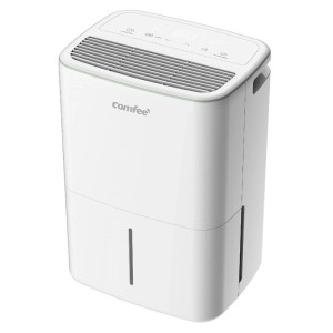 Weißer Comfee Luftentfeuchter MDDO-10DEN7 für Räume bis 16 m², mit LED-Display und Tragegriff.