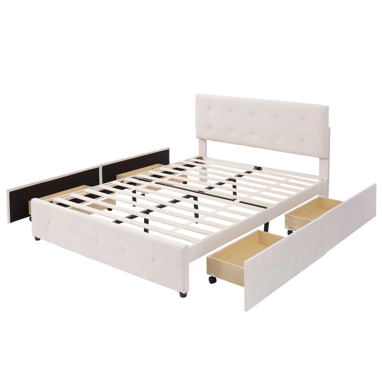 Merax Polsterbett 140x200cm Samt Schubladen Beige
