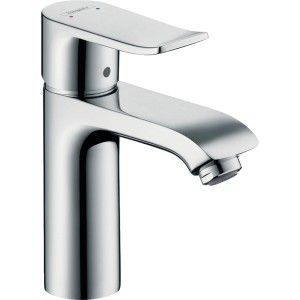 Hansgrohe Metris 110 Waschtischarmatur in Chrom mit Zugstangen-Ablaufgarnitur.
