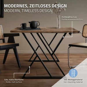 Schwarze ML-Design Tischbeine in X-Form aus Stahl für Esstische.