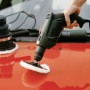 LUX Haftpolierhaube 125 mm im Einsatz auf rotem Auto, Zubehör für Winkelschleifer.