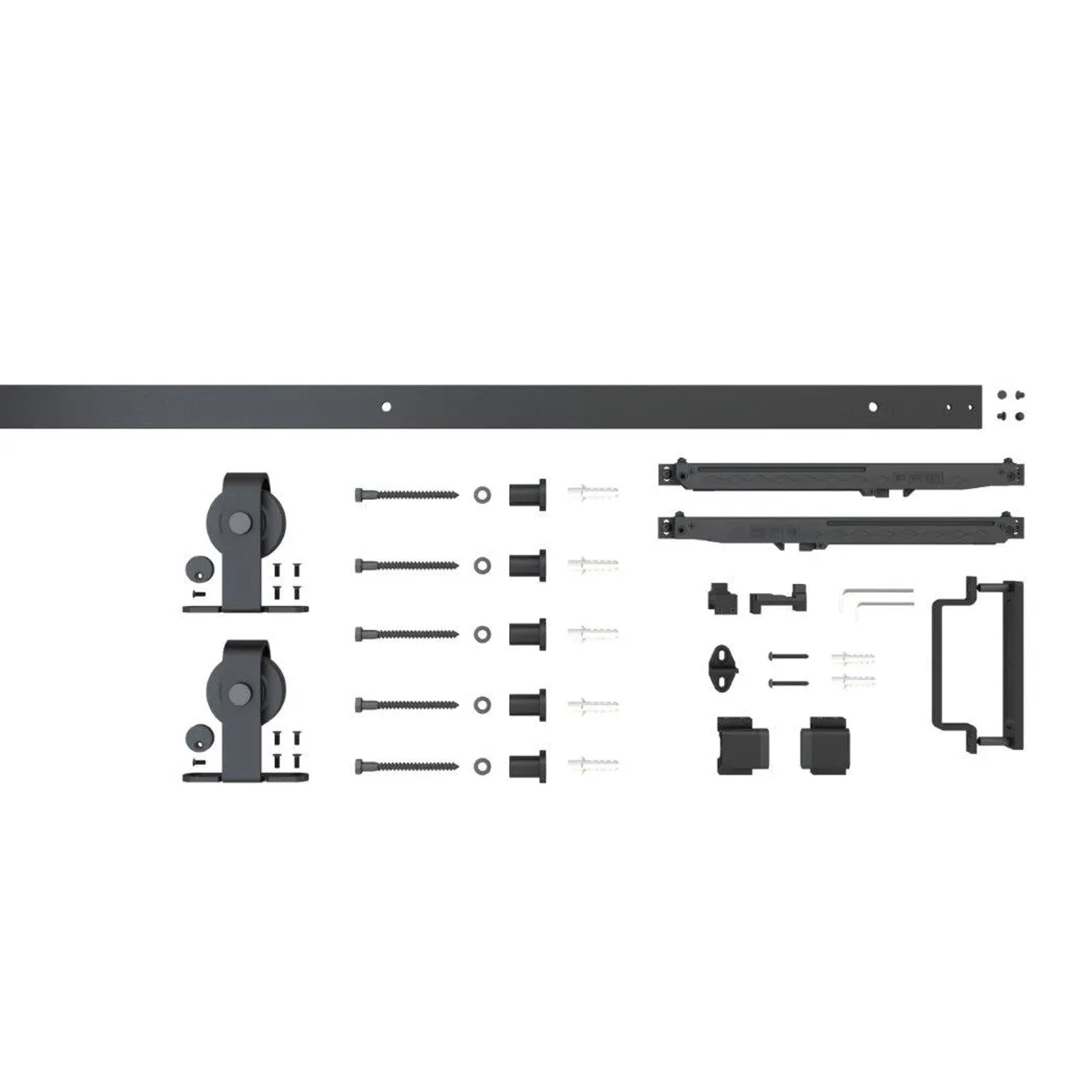 Komplettset in Schwarz für inova Loft Glasschiebetür mit Laufschiene, Softclose und Montagezubehör.