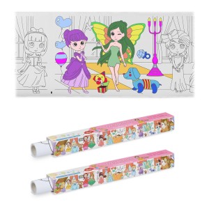 Relaxdays Ausmaltischdecke, 2 Rollen Malpapier mit Prinzessin-Motiven, selbstklebend.