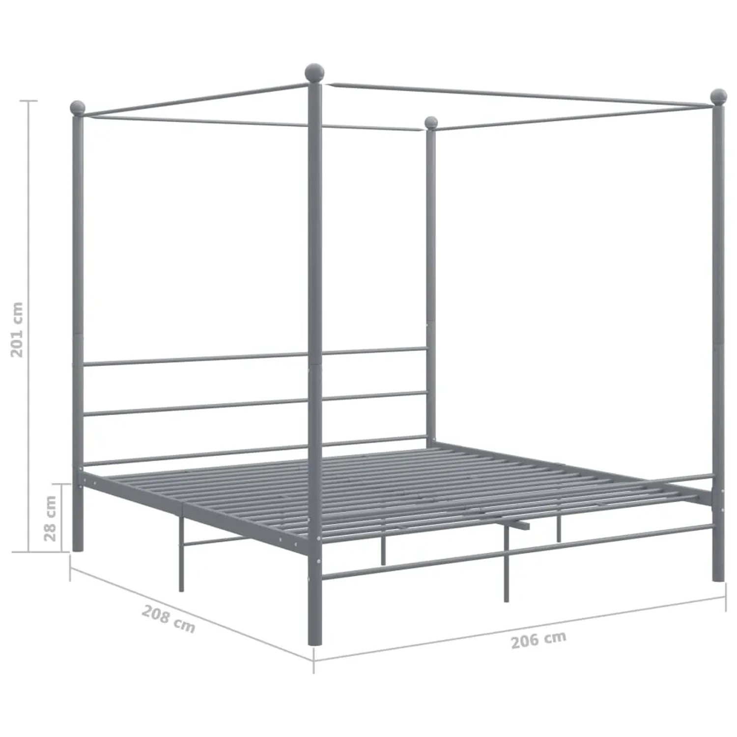Graues Metall Himmelbett 200x200 cm für Schlafzimmer mit Lattenrost.