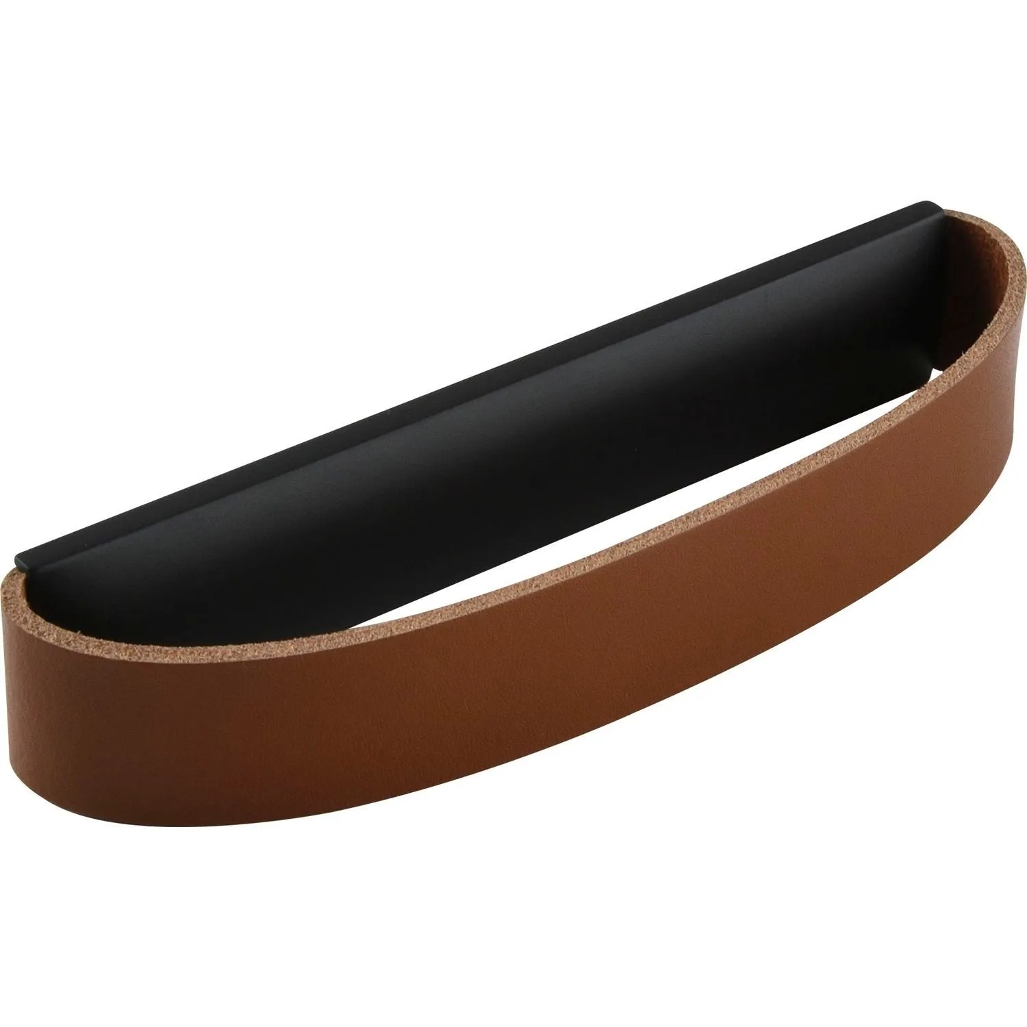 Furnipart Möbelgriff Rollo La 96 mm Breite 150 mm Leder Cognac Schwarz Matt