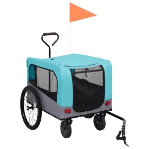 vidaXL 2-In-1 Fahrradanhänger für Hunde und Buggy Blau und Grau 92441