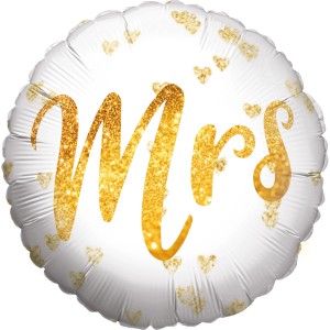 Party Factory Folienballon Mrs Rund Weiß Gold Ø 45 cm