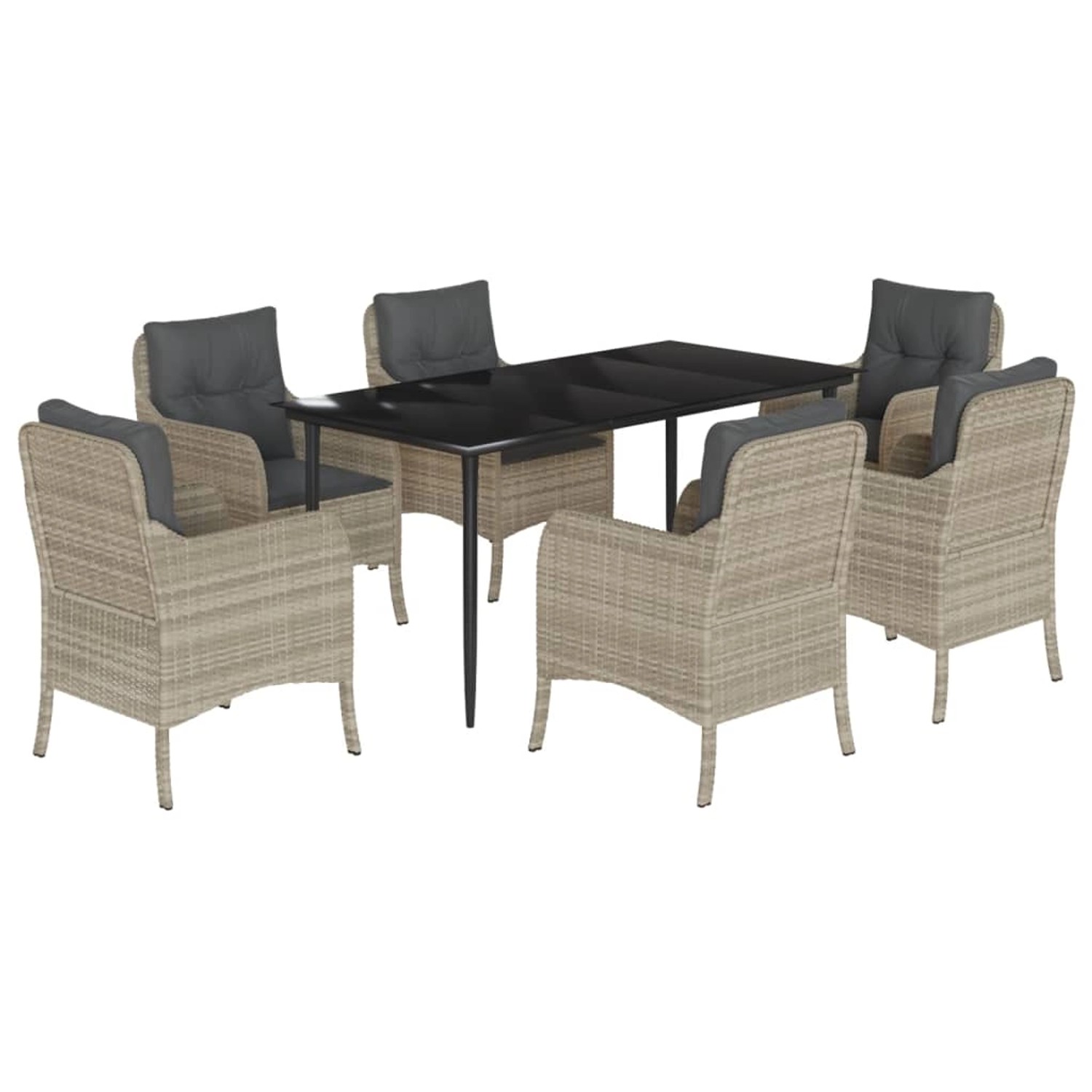 vidaXL 7-Tlg Garten-Essgruppe mit Kissen Hellgrau Poly Rattan 3211994 günstig online kaufen