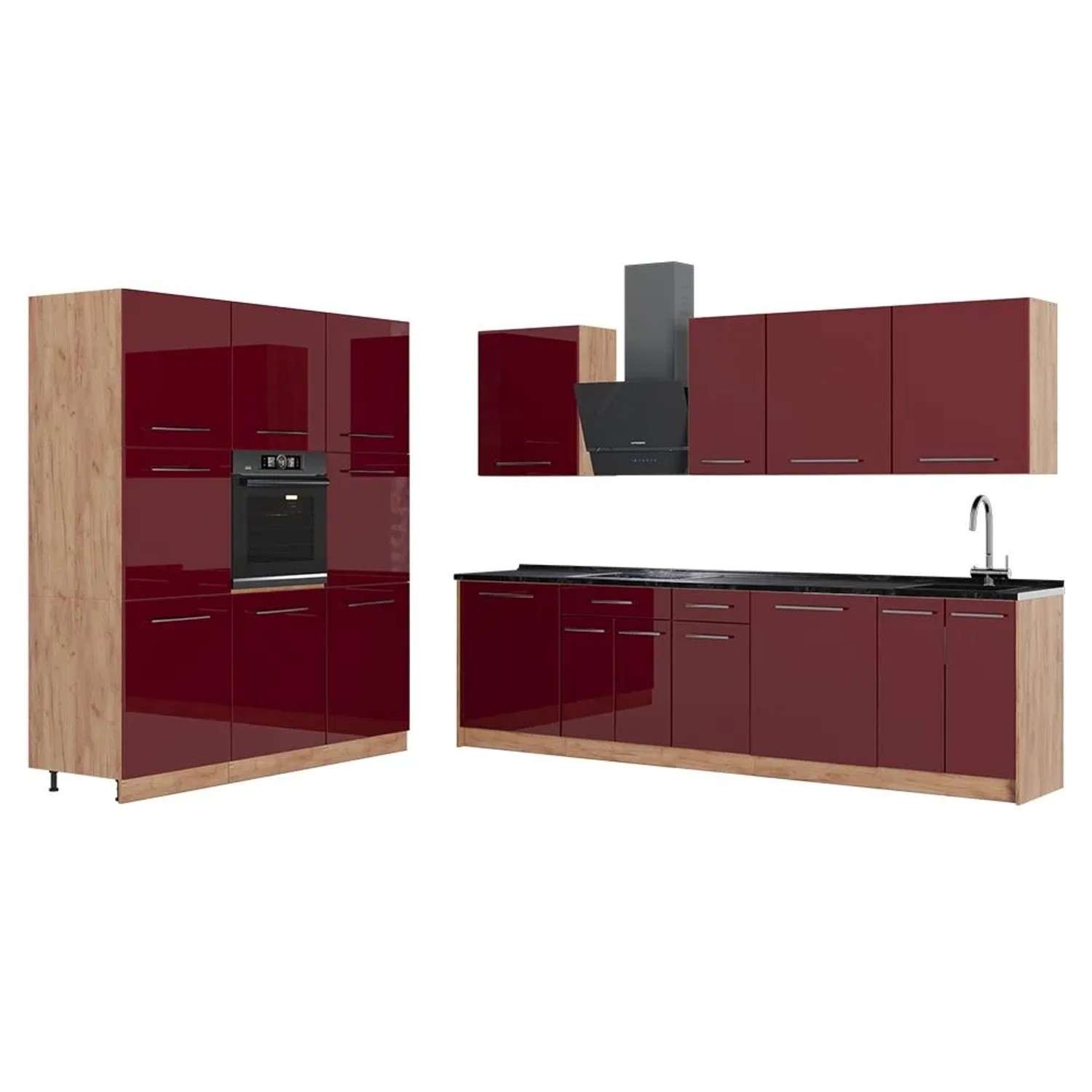 Vicco Küchenzeile Fame-Line Bordeaux Hochglanz/Goldkraft Eiche 460 x 207 AP Anthrazit Art Nr 63801