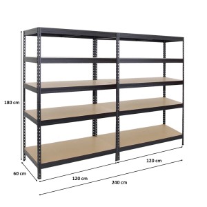 PROREGAL Mega Deal: 2 schwarze Schwerlastregale, 180x120x60 cm, mit 5 Böden für Werkstatt oder Garage.