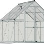 Palram Canopia Balance Gewächshaus 8x8 Silber mit klaren Seitenwänden.