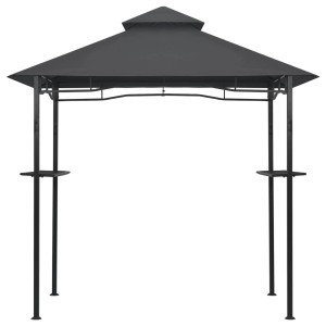 Anthrazitfarbener BBQ-Pavillon mit Stahlrahmen und Doppeldach, inklusive Bartresen.