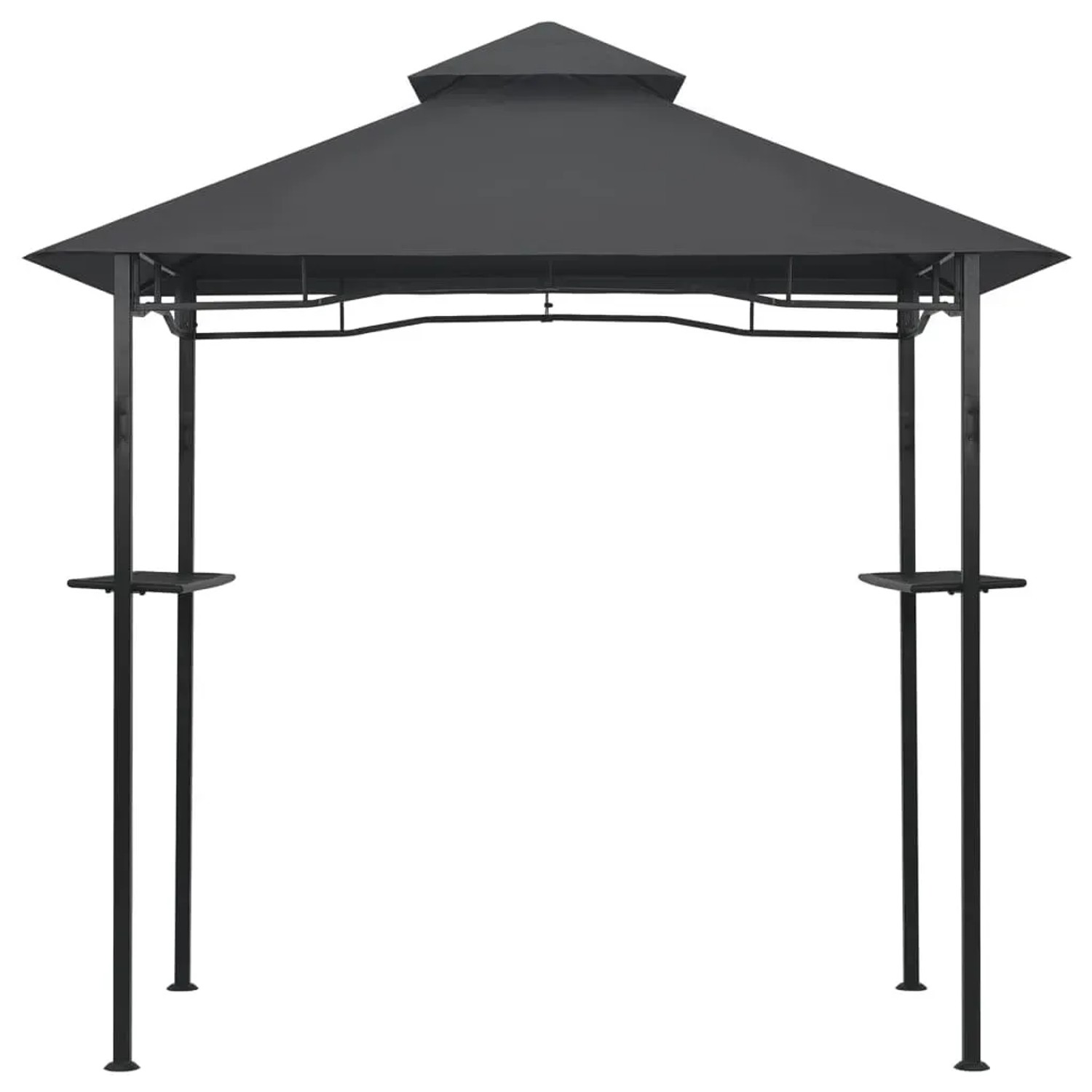 Anthrazitfarbener BBQ-Pavillon mit Stahlrahmen und Doppeldach, inklusive Bartresen.