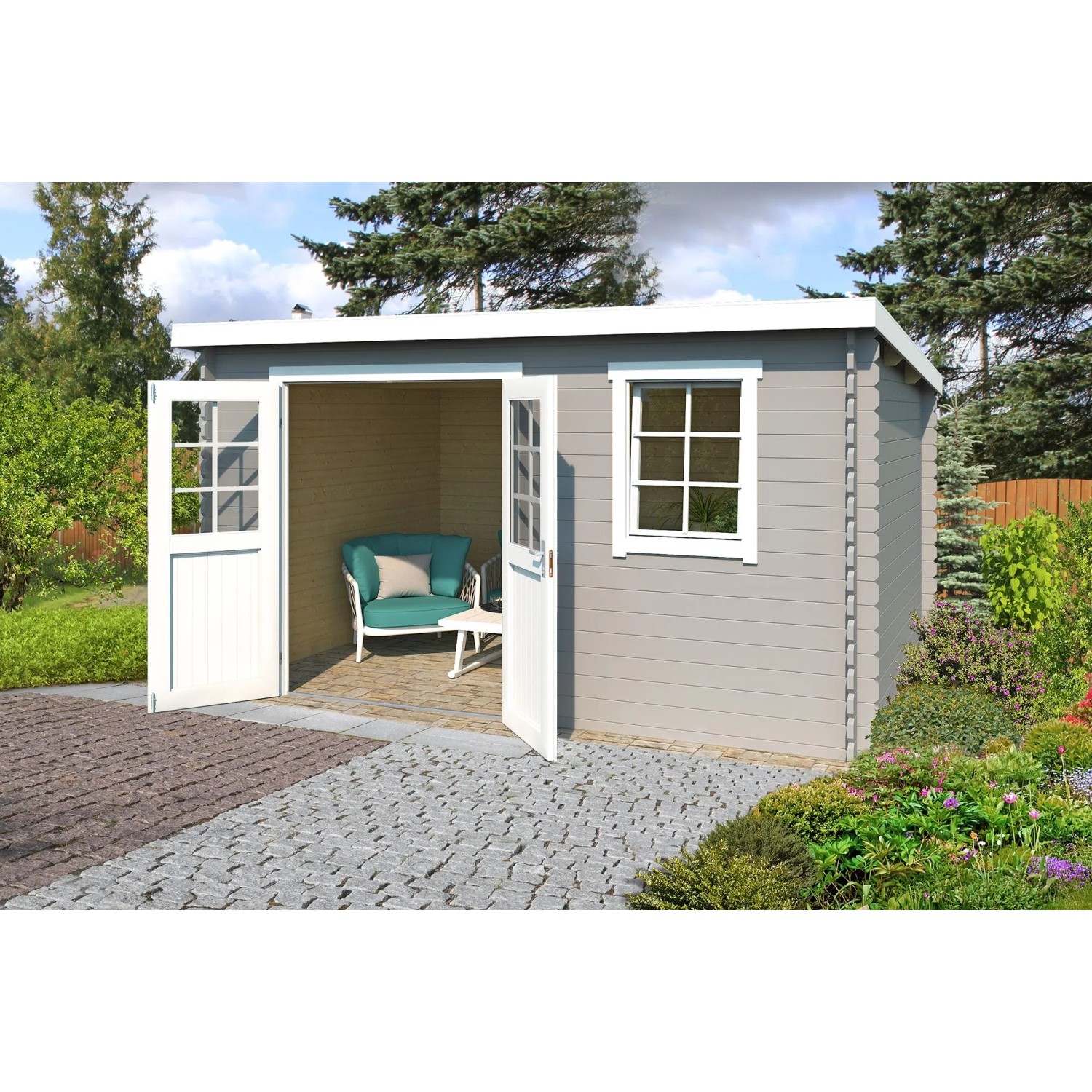 Lasita Gartenhaus Amira 230 Lichtgrau 380 cm x 230 cm