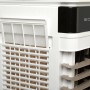 Detailaufnahme Luftkühler 60 l Weiß-Braun mit Filter und Kühlrippen.