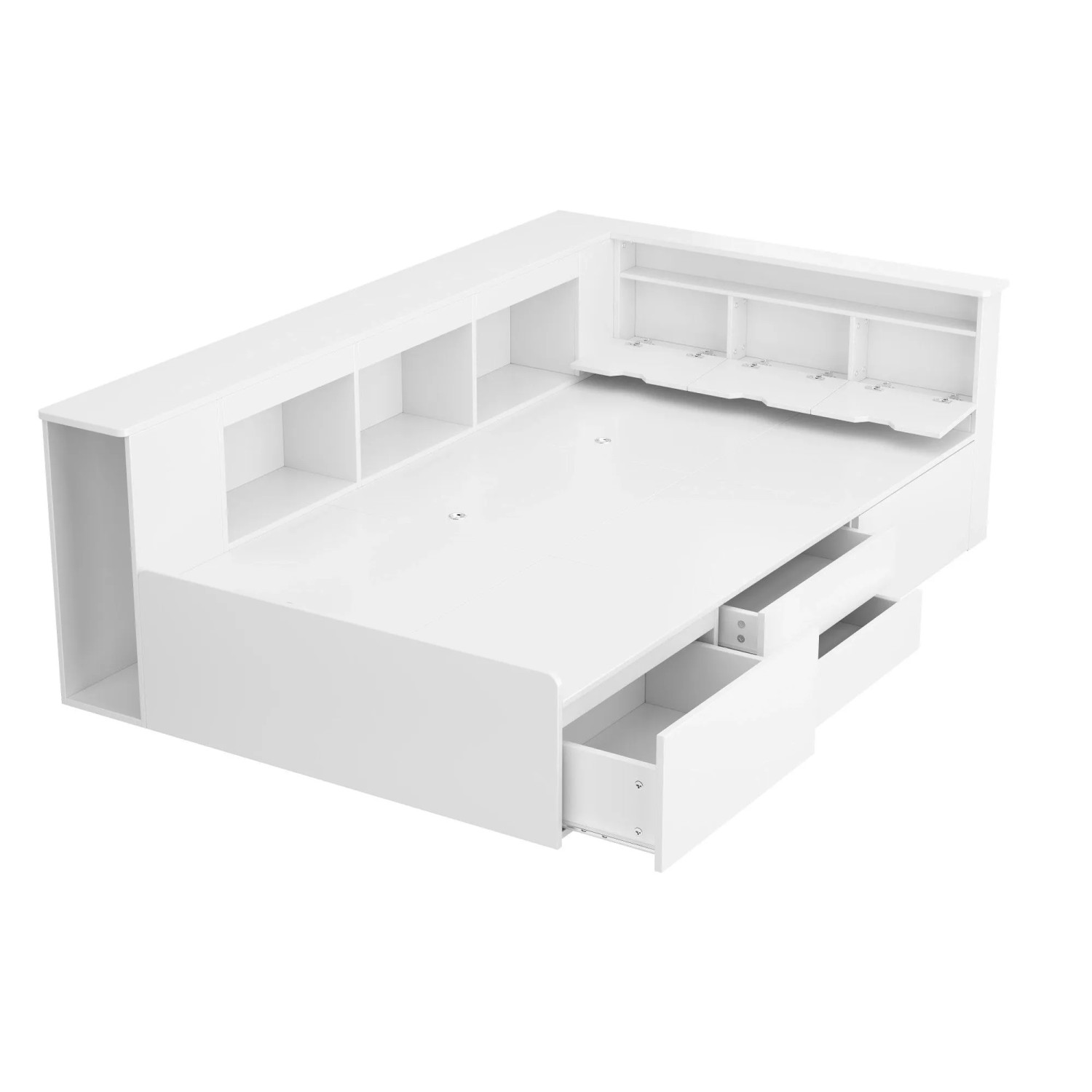 okwish Einzelbett 90x200cm mit Schubladen Bücherregal Stauraum Kinderzimmer Weiß ohne Matratze