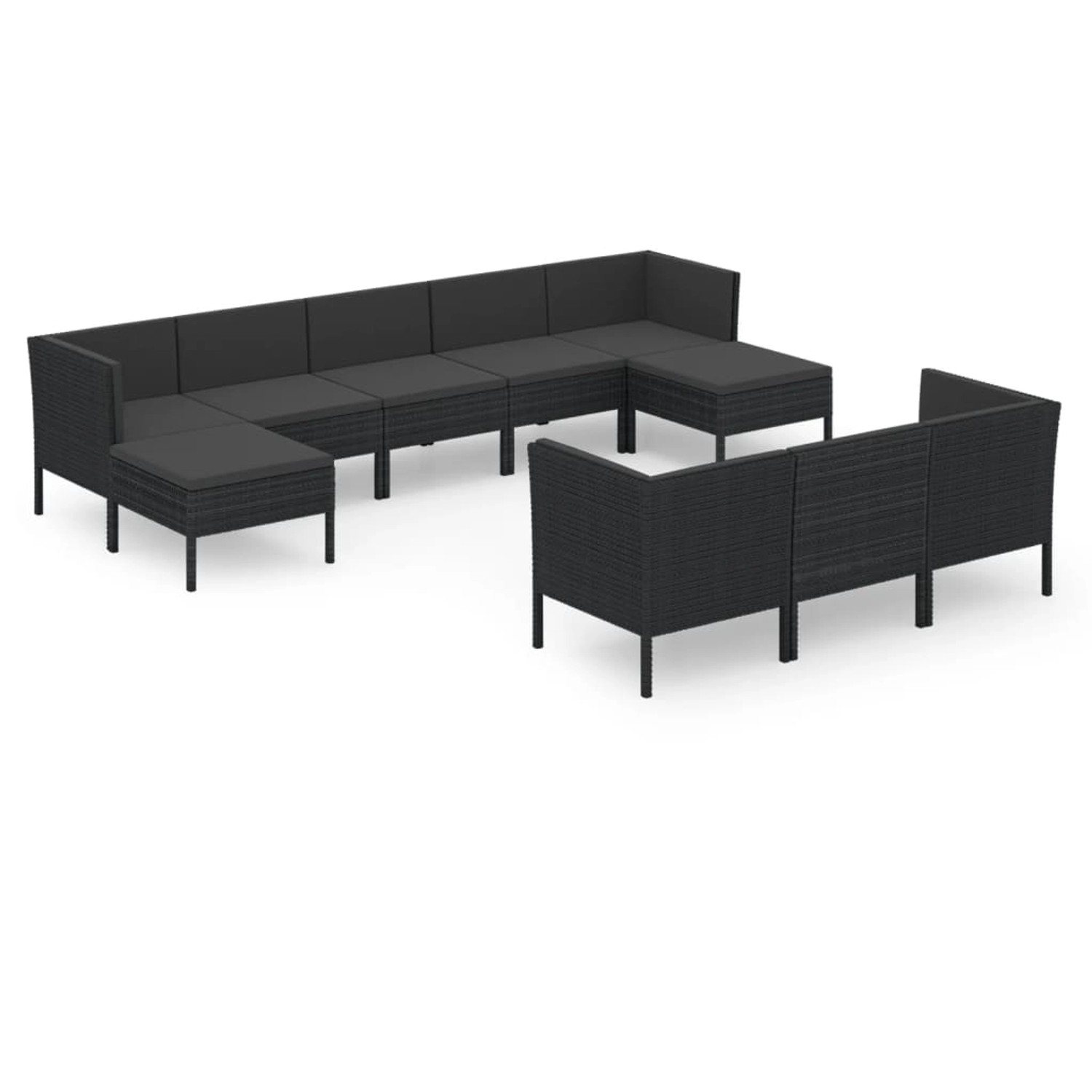 vidaXL 10-tlg Garten-Lounge-Set mit Auflagen Poly Rattan Schwarz Modell 22