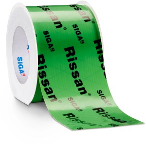 Rolle Siga Rissan 100 Klebeband, 100mm breit, grün-transparent, für luftdichte Anschlüsse im Innenbereich.