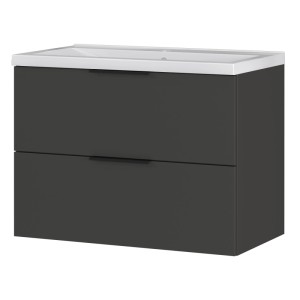 Germania Waschtischunterschrank Graphit mit Becken, 81x65x47cm, zwei Schubladen.