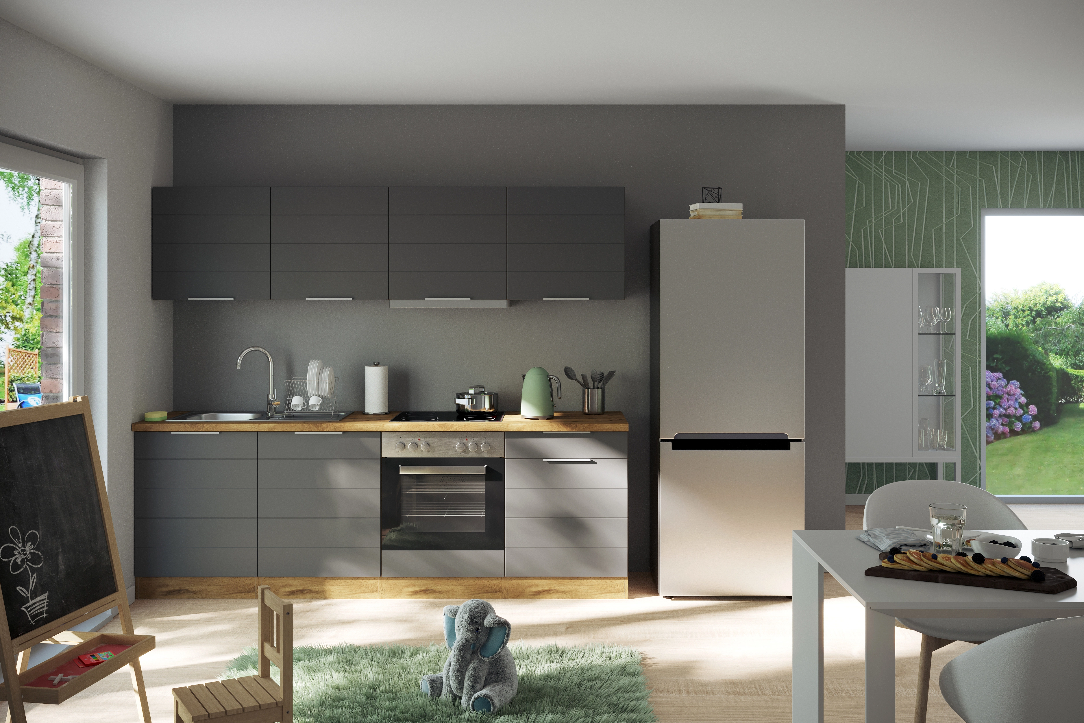 Küchenzeile Grau-Wotaneiche OBI Held 240 kaufen cm ohne bei Möbel Matt E-Geräte