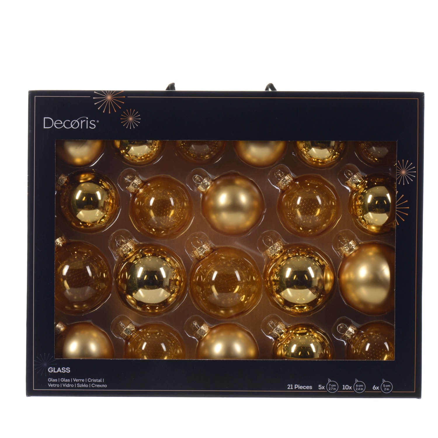 Decoris Weihnachtskugel-Set Glas Hellgold 21-teilig