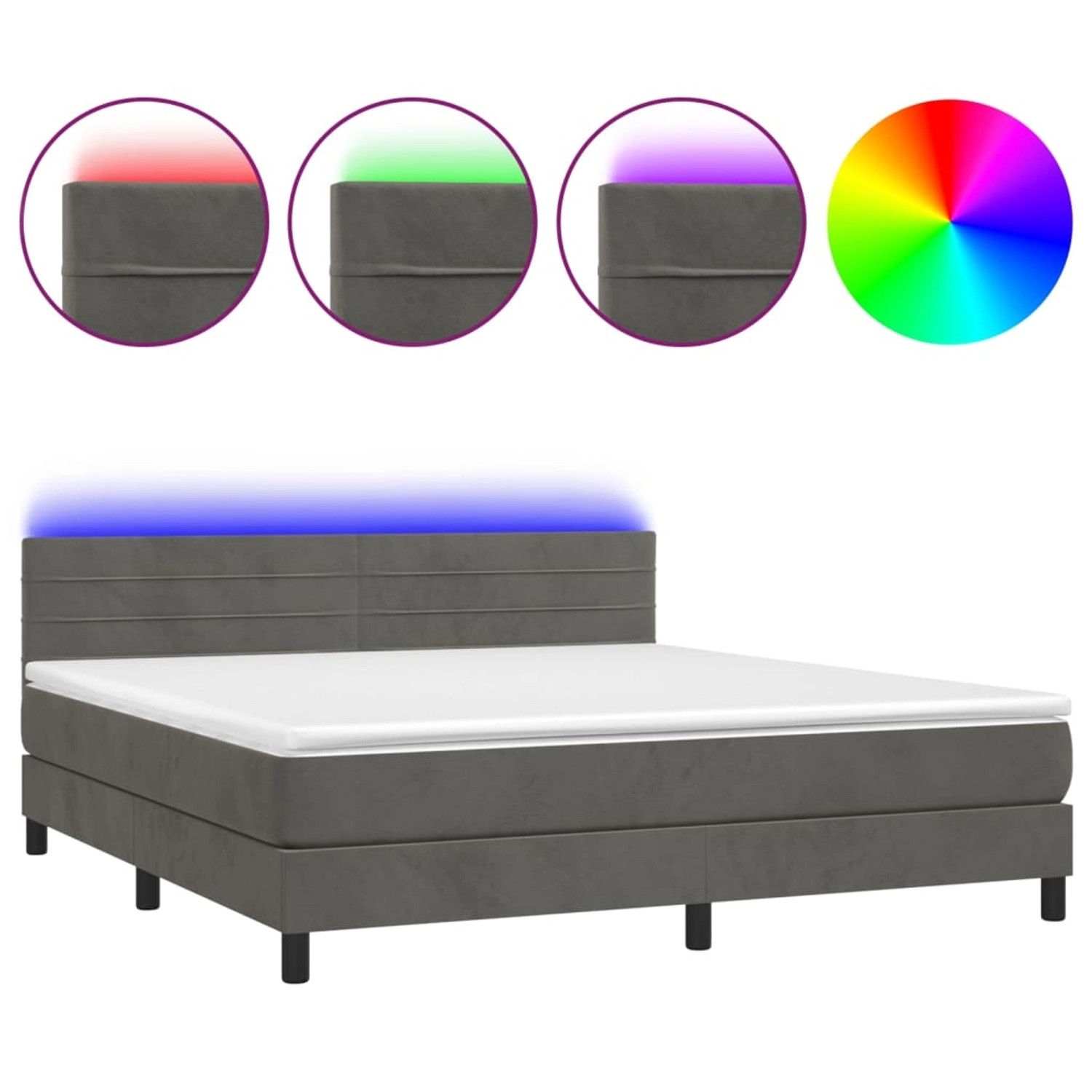 vidaXL Boxspringbett mit Matratze & LED Dunkelgrau 160x200 cm Samt 3134472 günstig online kaufen