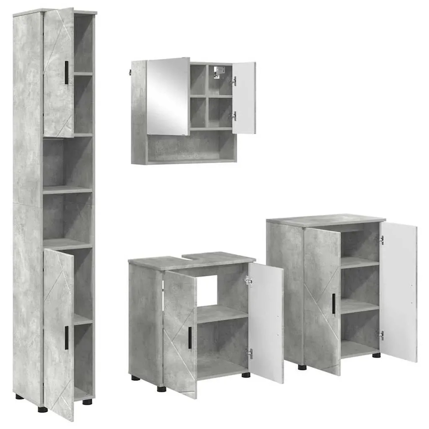 vidaXL Badezimmermöbel-Set 4-Tlg Beton Grau Holzwerkstoff & Metall 3393006