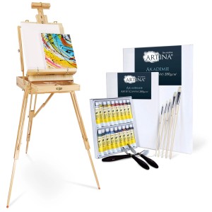 Artina Madrid Staffelei Set mit Farben, Pinseln, Leinwänden und Spachteln.