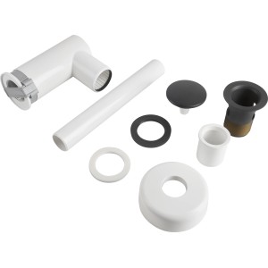 Prevex EasyClean Siphon mit Pop-Up-Ventil, schwarz/weiß, Einzelteile im Überblick.